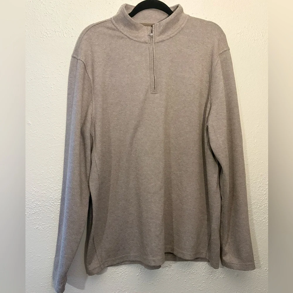J. Crew Fleece Mens Quarter ZipMock Neck Pullover Beige Knit Sweater Size XL